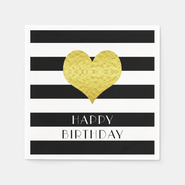 Serviette En Papier Gold Heart Black White Stripes Nom du Motif (Devant)
