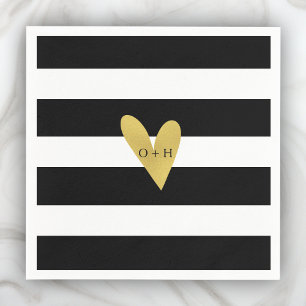 Serviette En Papier Gold Heart Papier noir blanc Mariage Napkin