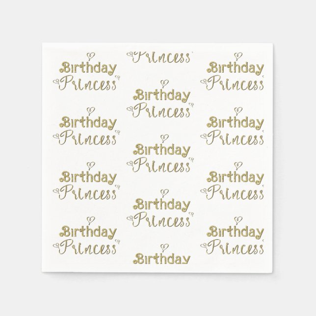 Serviette En Papier Gold Hearts Anniversaire Princess Party (Devant)