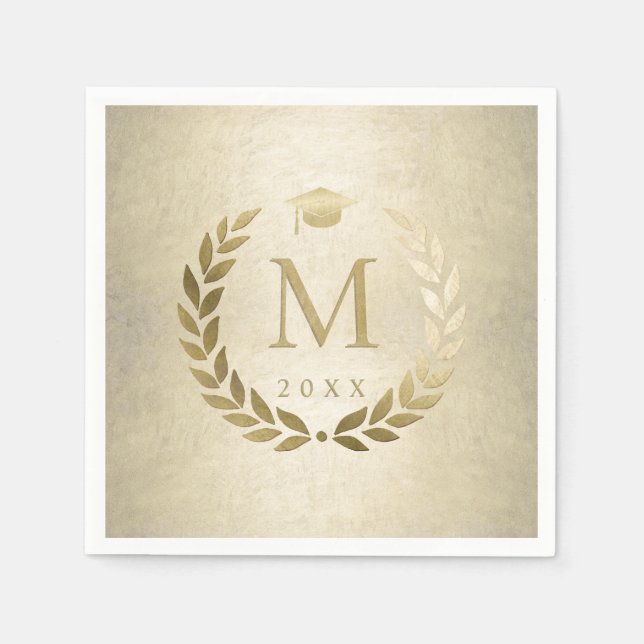 Serviette En Papier Gold Laurel Wreath Monogramme Diplôme initial (Devant)