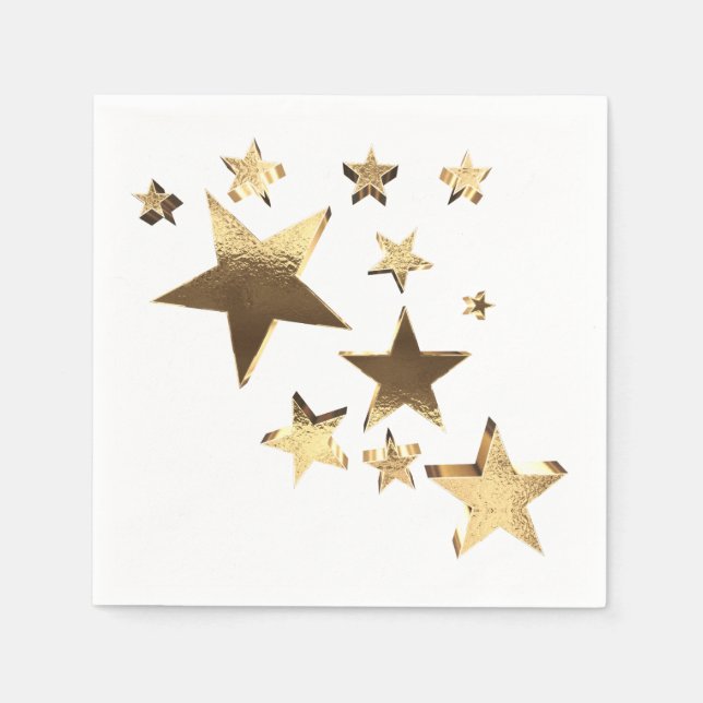 Serviette En Papier Gold Look Stars Motif Élégante fête de Noël (Devant)