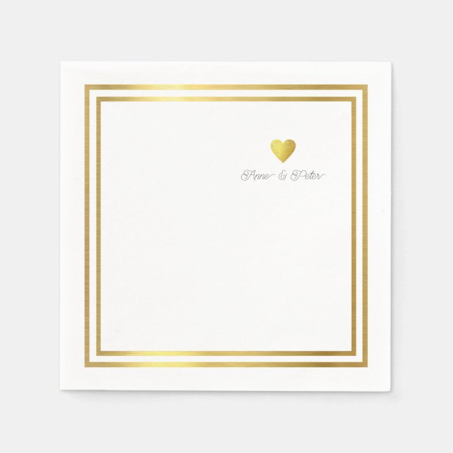 Serviette En Papier Gold Love Coeur personnalisées serviettes (Devant)