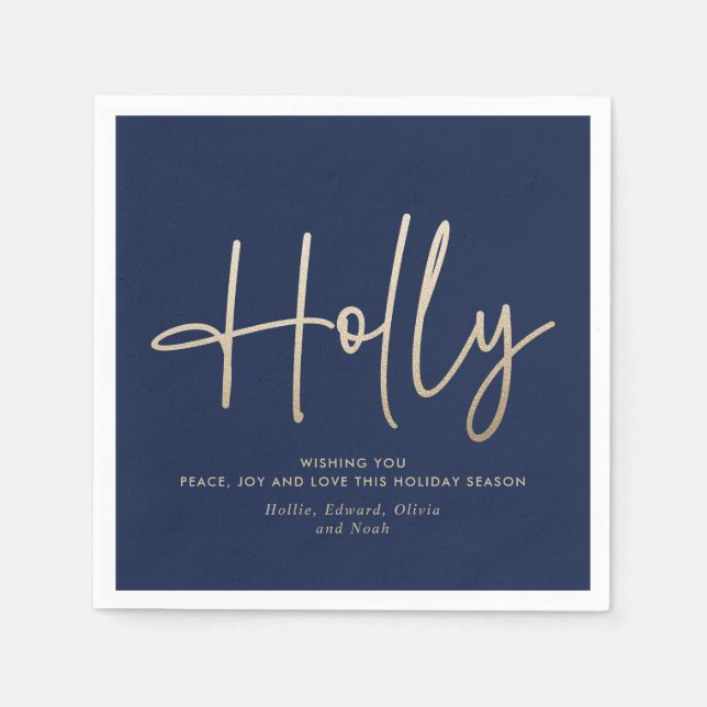 Serviette En Papier Gold marine bleu moderne script minimal élégant (Devant)