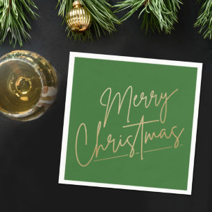 Serviette En Papier Gold Merry Christmas on Green