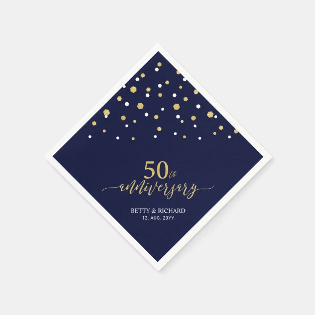 Serviette En Papier Gold moderne & Navy Blue 50e anniversaire fête (Coin)