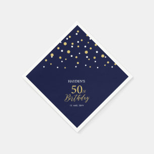 Serviette En Papier Gold moderne & Navy Blue 50e fête d'anniversaire