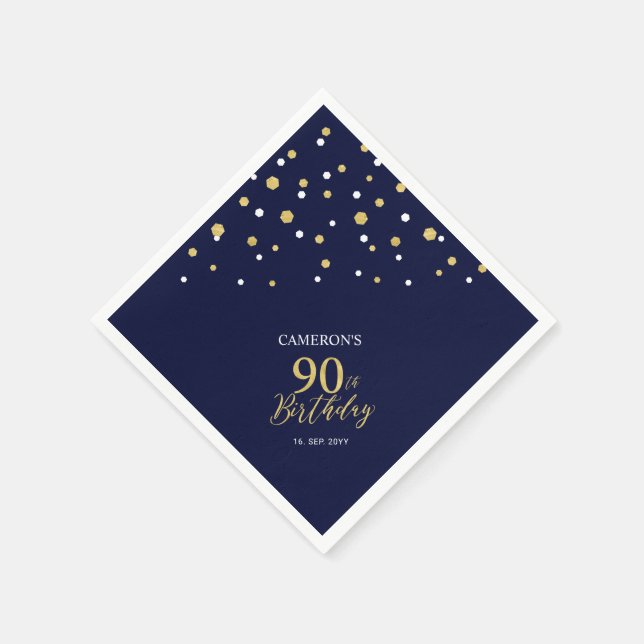 Serviette En Papier Gold moderne & Navy Blue 90e fête d'anniversaire (Coin)