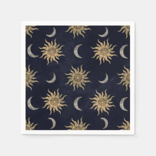 Serviette En Papier Gold Moon Sun Mandala Blue Night Sky Pattern