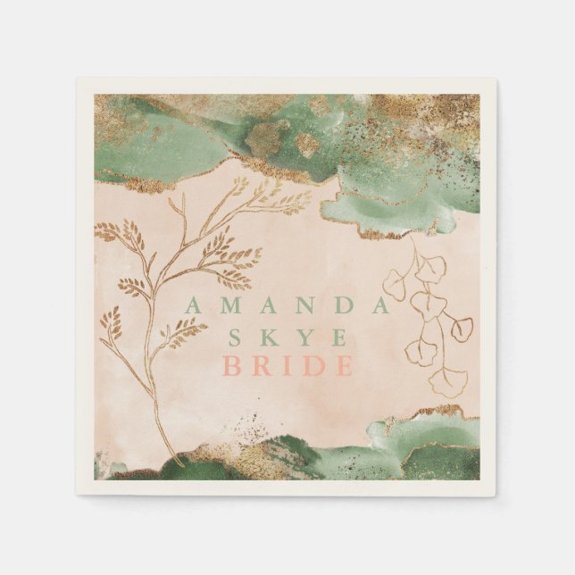 Serviette En Papier Gold Moss Eucalyptus Moderne Abstrait (Devant)