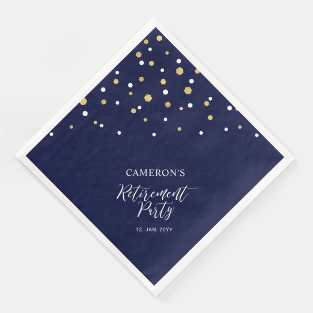 Serviette En Papier Gold & Navy Blue Chic Confetti Retraite Party (Coin)