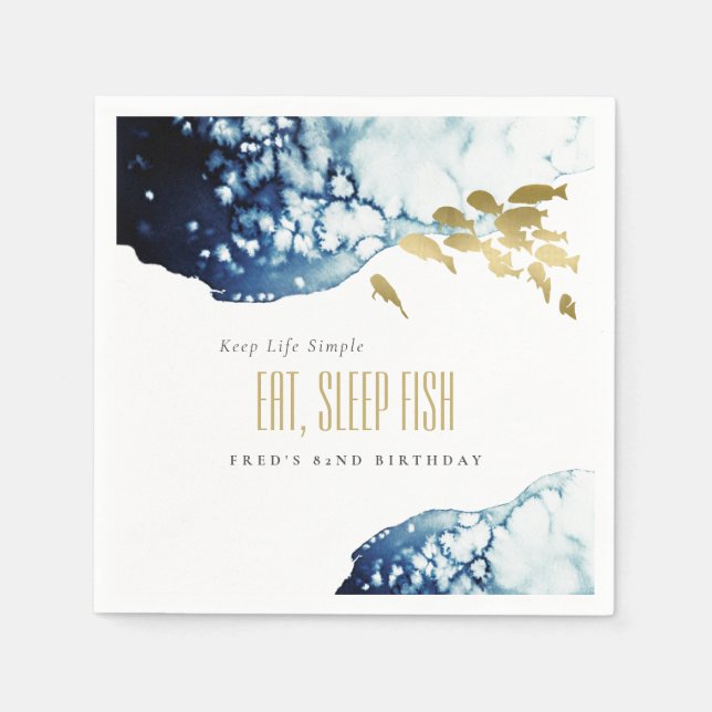 Serviette En Papier Gold Navy Poissons sous-marins N'importe quel âge  (Devant)