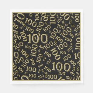 Serviette En Papier Gold/Noir Numéro 100 Motif centenaire