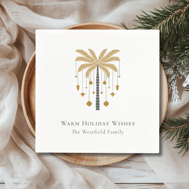 Serviette En Papier Gold Palm Tree Chaleureuse Fête des voeux (Gold Palm Tree Warm Holiday Wishes Paper Napkin)