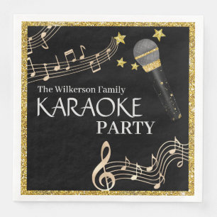 Serviette En Papier Gold Parties scintillant Black Microphone Musique 