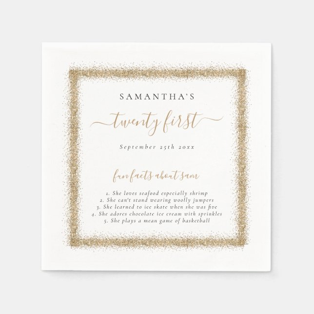 Serviette En Papier Gold Parties scintillant Fun Facts Nom Date 21ème  (Devant)