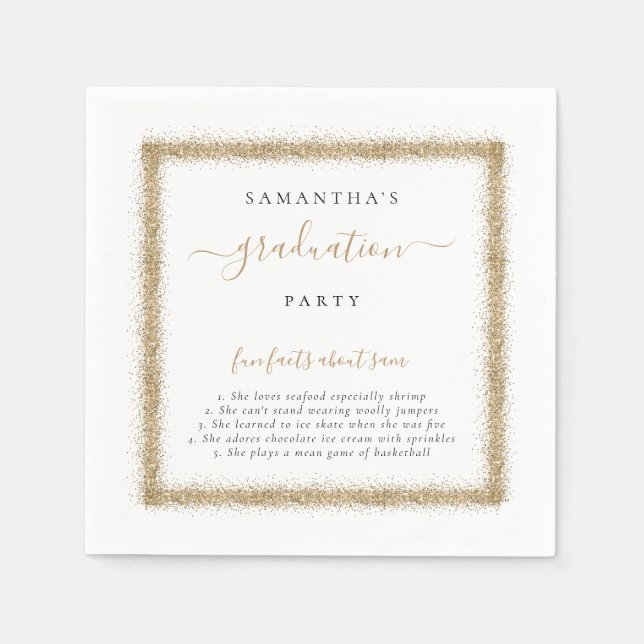 Serviette En Papier Gold Parties scintillant Fun Facts Nom Graduation  (Devant)