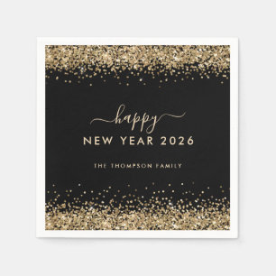 Serviette En Papier Gold Parties scintillant Nom Black Happy New Year 