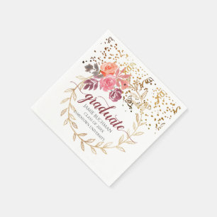 Serviette En Papier Gold Parties scintillant rose Marsala Floral Gradu