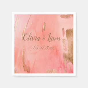 Serviette En Papier Gold Peach Nom Date Mariage élégant