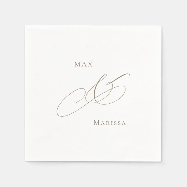 Serviette En Papier Gold Personnalisé Blanc Élégant Cocktail de mariag (Devant)
