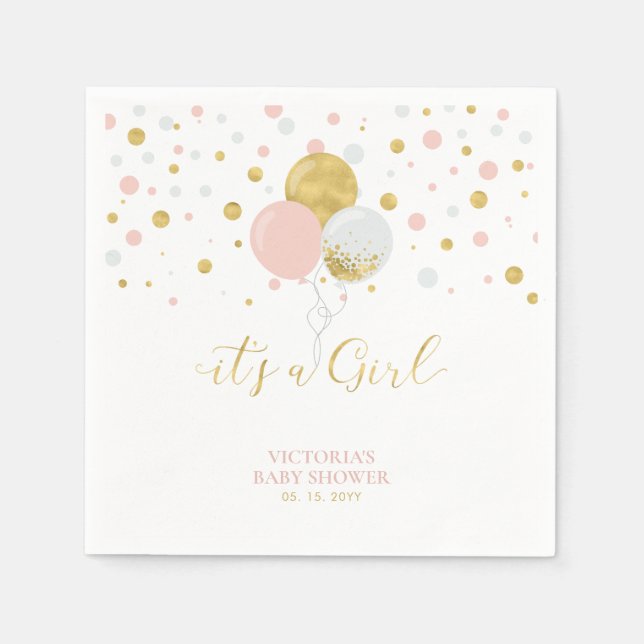 Serviette En Papier Gold & Pink C'est une serviette Baby shower fille (Devant)
