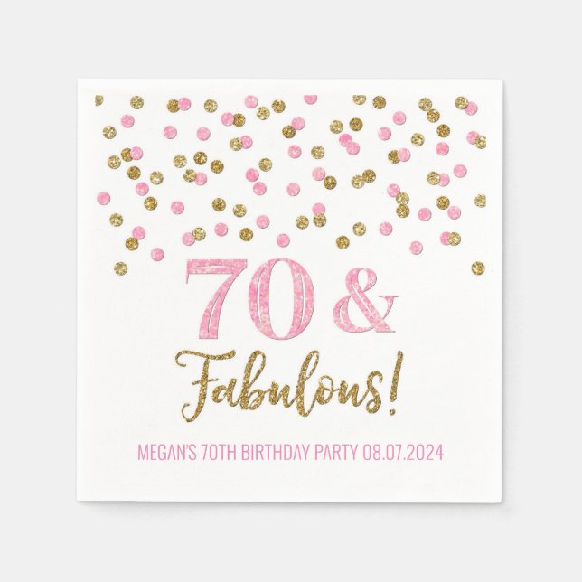 Serviette En Papier Gold Pink Confetti 70 & Fabuleux (Devant)