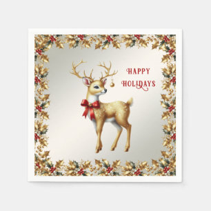 Serviette En Papier Gold Reindeer Holiday Napkin