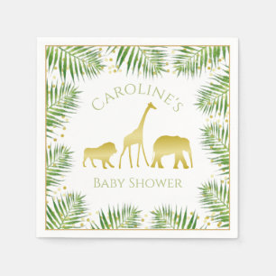 Serviette En Papier Gold Safari Animaux Baby shower tropical