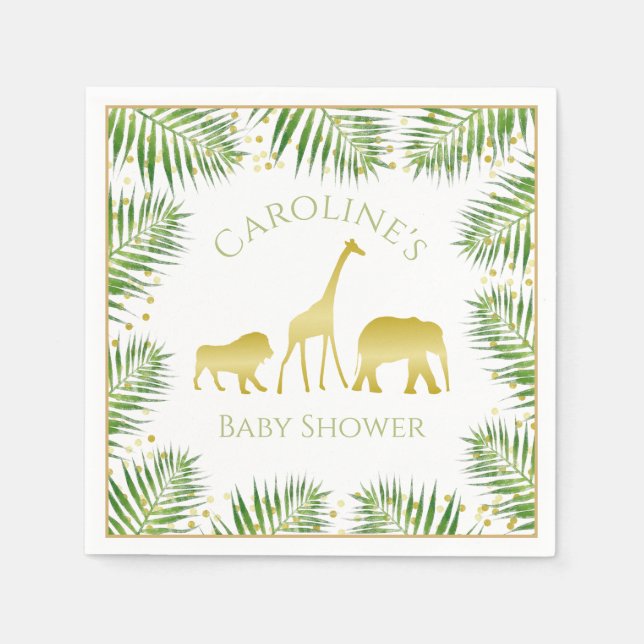 Serviette En Papier Gold Safari Animaux Baby shower tropical (Devant)