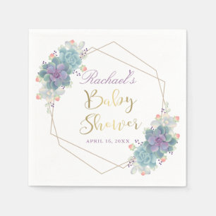 Serviette En Papier Gold Script Succulents Gold Baby shower géométriqu