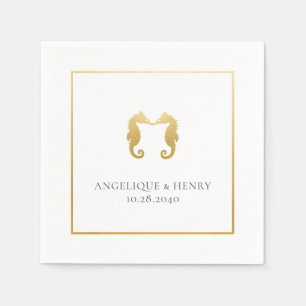 Serviette En Papier Gold Seahorse Plage personnalisée Mariage