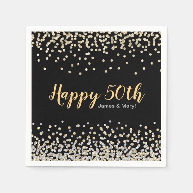 Serviette En Papier Gold Silver Confetti Personnalisé 50e anniversaire (Devant)
