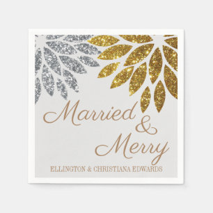 Serviette En Papier Gold Silver Floral Married and Merry Christmas
