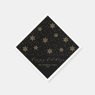 Serviette En Papier Gold Snowflakes Joyeuses Fêtes de Noël