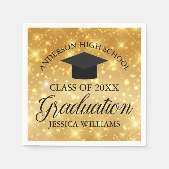 Serviette En Papier Gold Sparkle Custom Graduation Party Monogramme Gl (Devant)