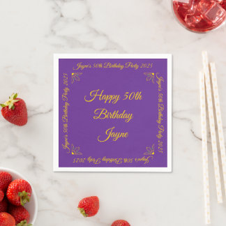 Serviette En Papier Gold sur Royal Purple fête d'anniversaire