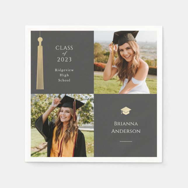 Serviette En Papier Gold Tassel & Casquette Dark Grey 2 Diplôme photo (Devant)