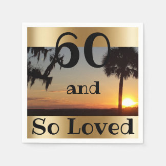 Serviette En Papier Gold Tropical Sunset 60th Birthday Party Napkins