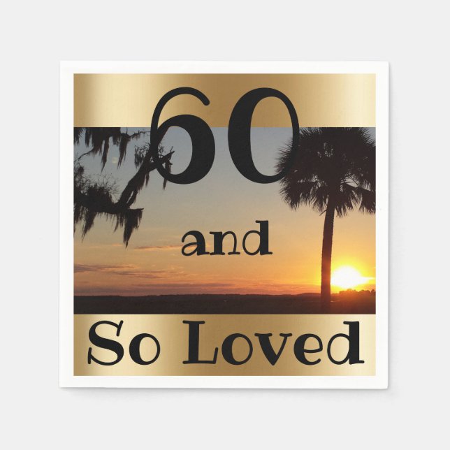 Serviette En Papier Gold Tropical Sunset 60th Birthday Party Napkins (Devant)