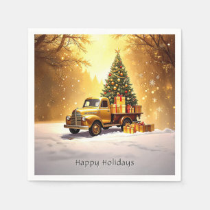Serviette En Papier Gold Truck Arbre de Noël Holiday Napkin
