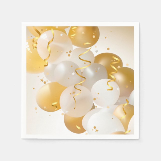 Serviette En Papier Gold & White Balloons Party (Devant)