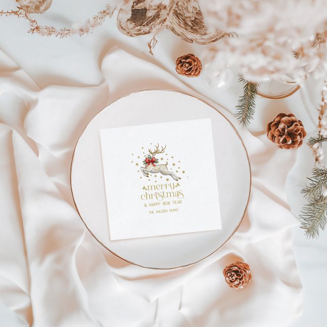 Serviette En Papier Gold White Christmas Reindeer (Créateur téléchargé)