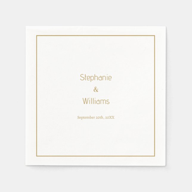 Serviette En Papier Gold White Simple Mariage Élégant minimal (Devant)