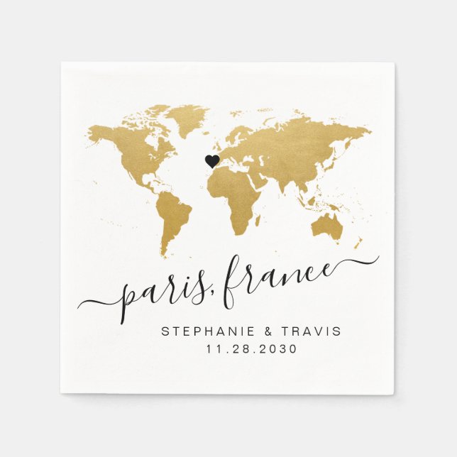 Serviette En Papier Gold World Carte Cartier Destination Douche (Devant)
