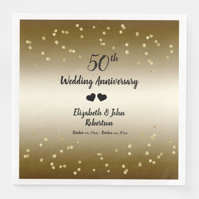 Serviette En Papier Golden 50e anniversaire Mariage Confetti Elégant (Devant)