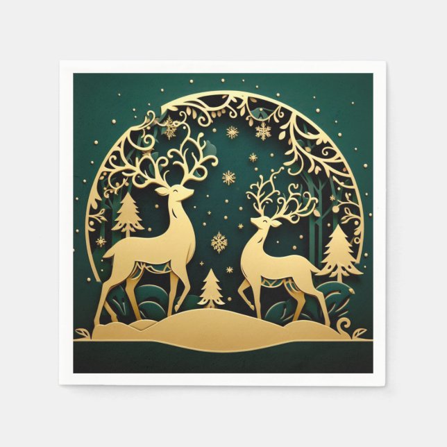 Serviette En Papier Golden Antler Grove – Snowflake Arch (Devant)