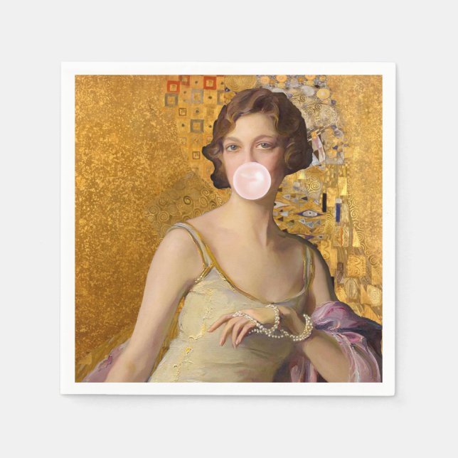 Serviette En Papier Golden Bubble gum Diva (Devant)