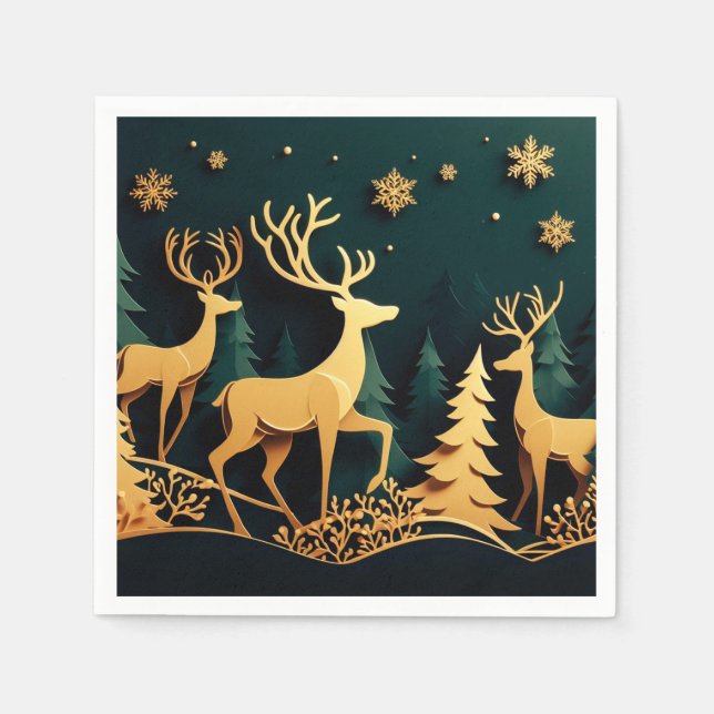 Serviette En Papier Golden Christmas Stags (Devant)