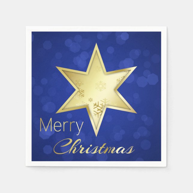 Serviette En Papier Golden Christmas Star Blue Bokeh (Devant)