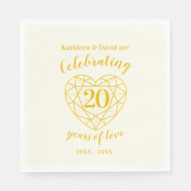 Serviette En Papier Golden diamant anniversaire 20 ans amour serviette (Devant)